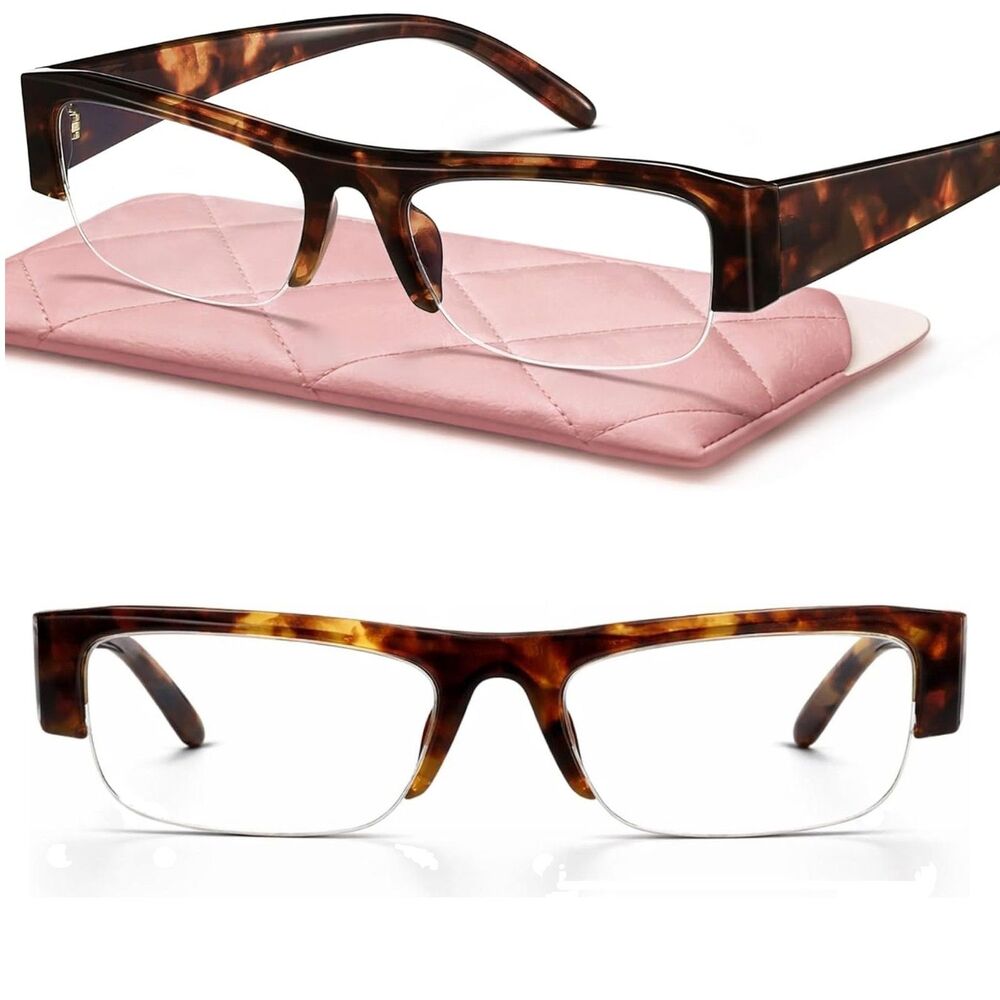 Women's Tortoise Clear Rectangle Blue Light Optical Glasses *Case Included*